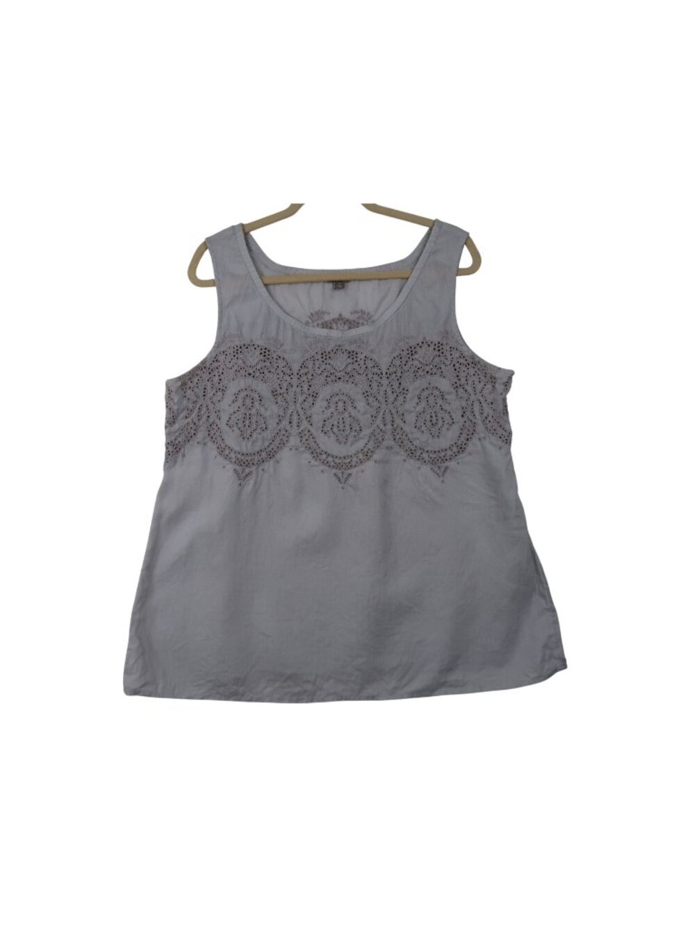 J. Jill XL Gray Linen Tank Top Embroidered Detail Sleeveless Boho Natural Fibers